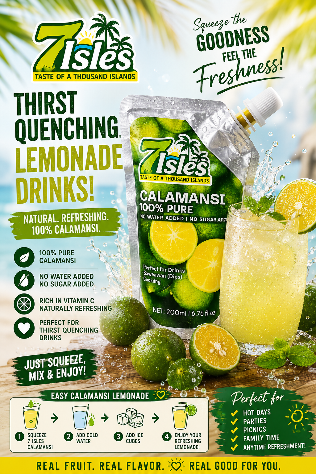 7 Isles 100% Pure Calamansi Puree – No Water Added | No Sugar Added | Natural Citrus Juice Concentrate | 200ml