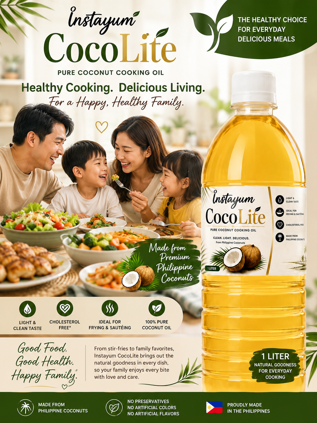 Instayum CocoLite Pure Coconut Cooking Oil | 100% Pure Coconut Oil | Light & Clean Taste | 1 Liter