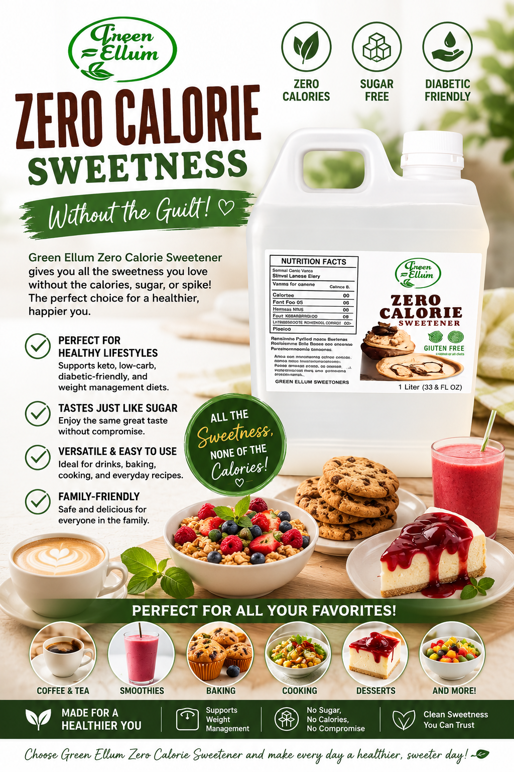 Green Leaves x3 Concentrated ZERO Calorie Liquid Sucralose Sweetener