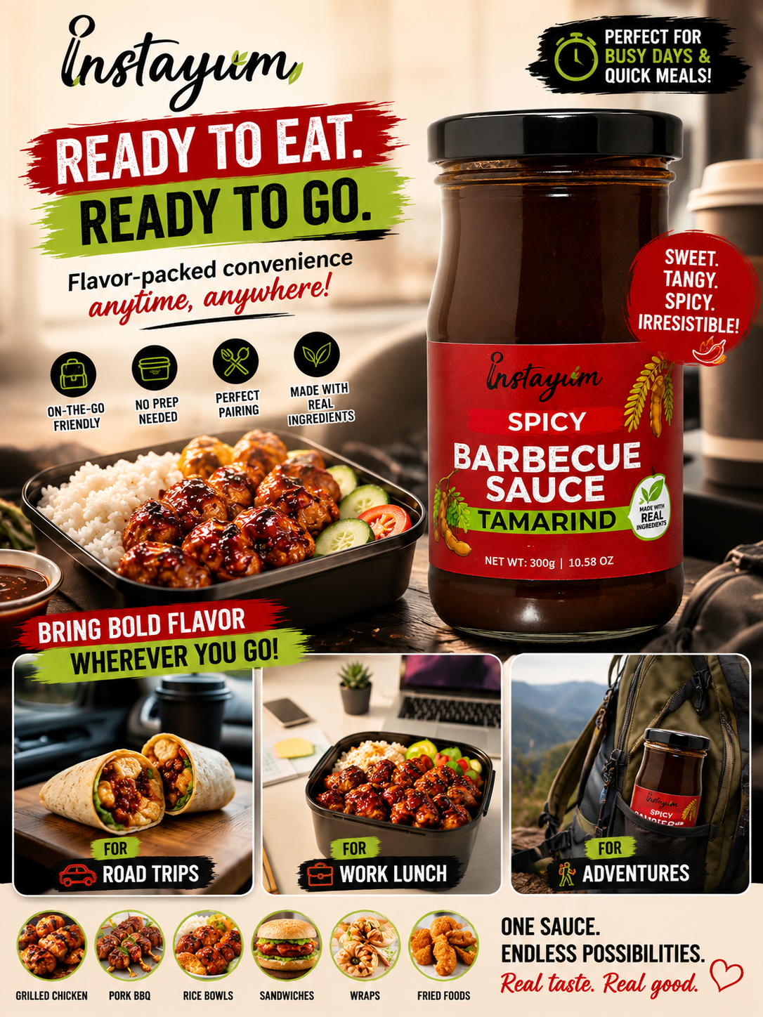 Instayum Spicy Tamarind Barbecue Sauce – Sweet & Spicy BBQ Marinade, Grilling, Dipping & Cooking Sauce | 300g
