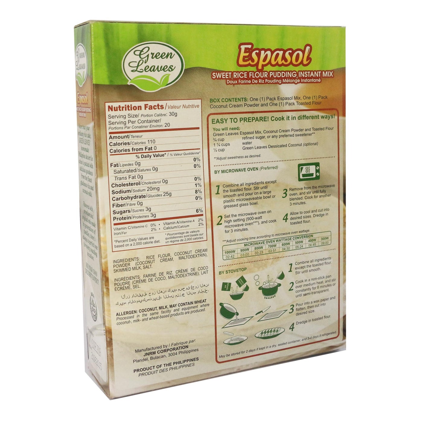 Mélange de dessert instantané à base de riz et de noix de coco aux feuilles vertes d'Espasol