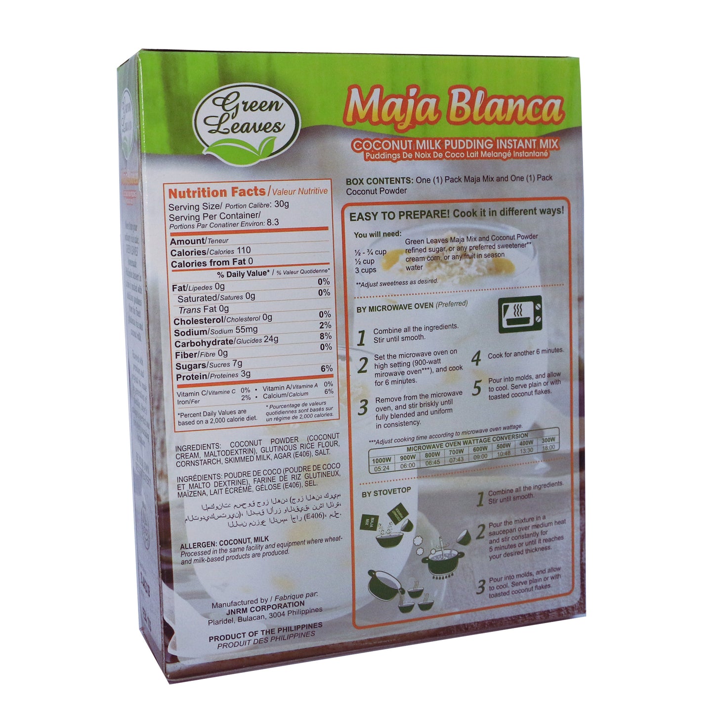 Dessert instantané au riz et à la noix de coco aux feuilles vertes - Maja Blanca - Mélange pour pudding à la crème anglaise au lait de coco