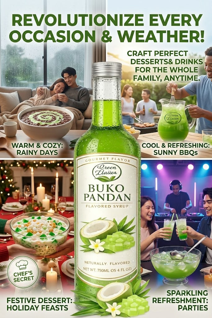 Green Leaves Buko Pandan Flavored Syrup 750ml (25.36 oz)| Premium Tropical Flavoring Syrup
