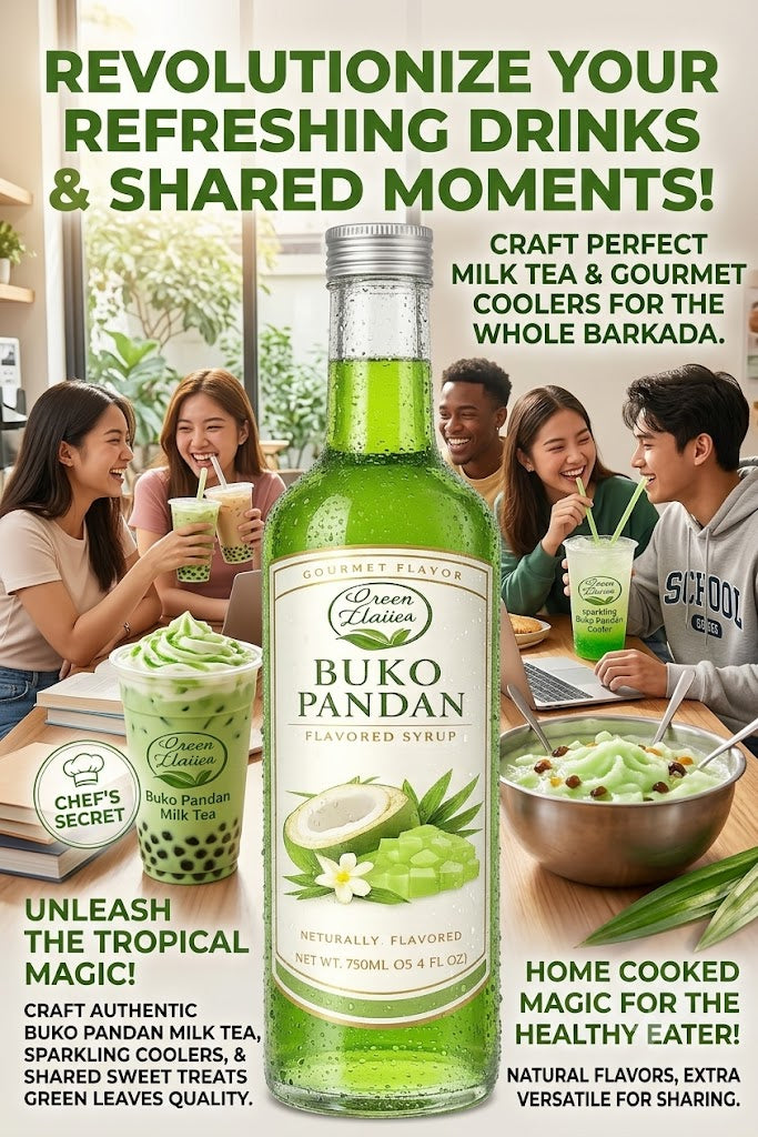 Green Leaves Buko Pandan Flavored Syrup 750ml (25.36 oz)| Premium Tropical Flavoring Syrup