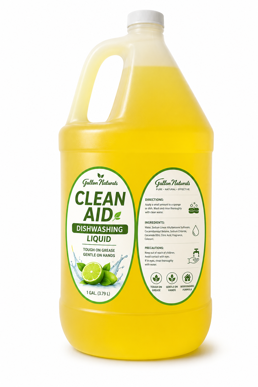 Clean Aid Premium Dishwashing Liquid Lemon Scent 1 Gallon (3.79L) | Tough on Grease, Gentle on Hands