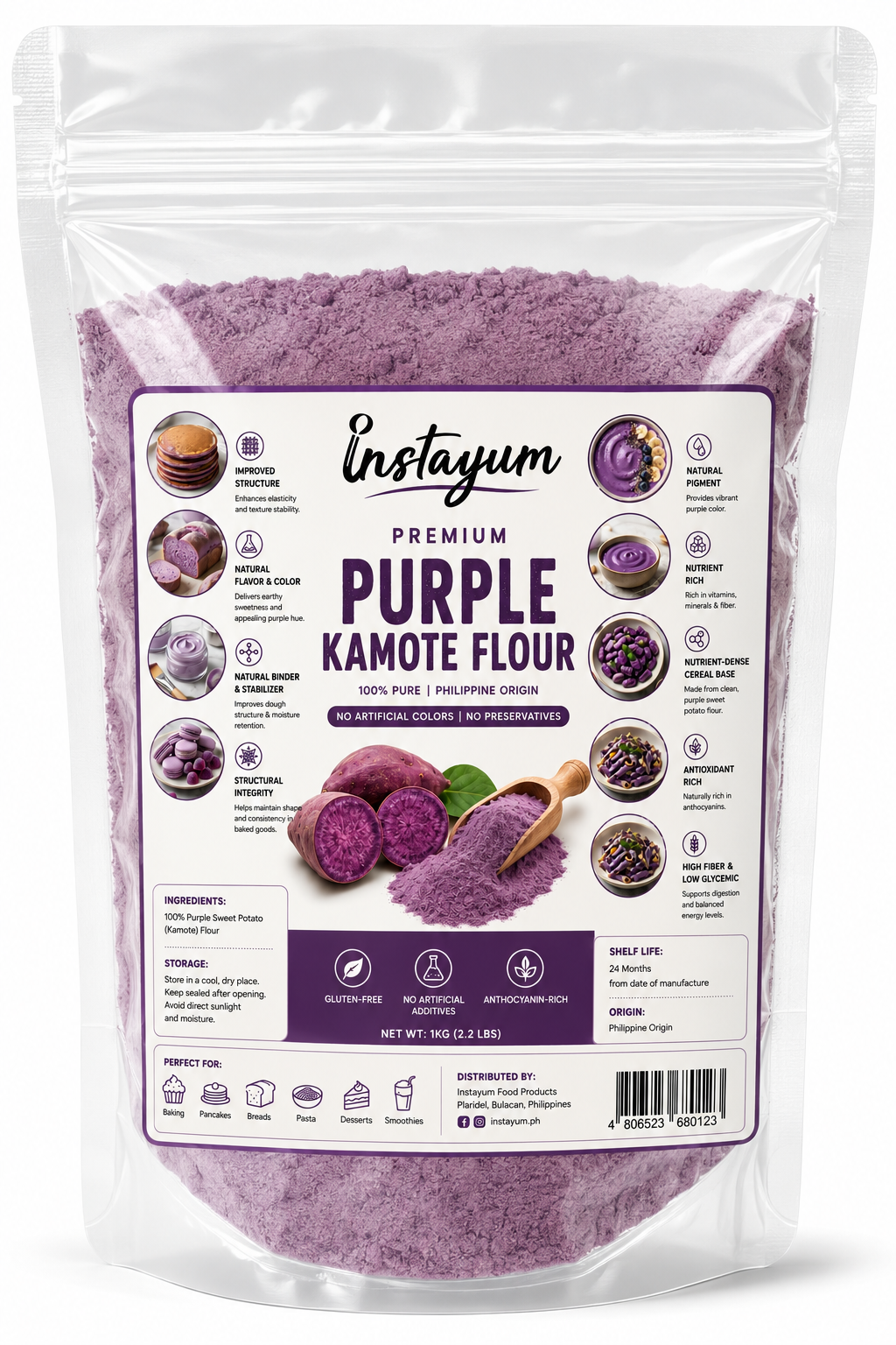 Instayum Premium Purple Sweet Potato Flour 1kg – All-Natural Bakery, Pasta & Beverage Superfood Powder