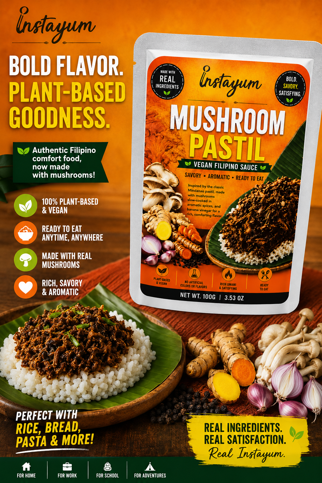 Instayum Mushroom Pastil – Vegan Filipino Mushroom  | Ready-to-Eat Plant-Based Ulam | 100g