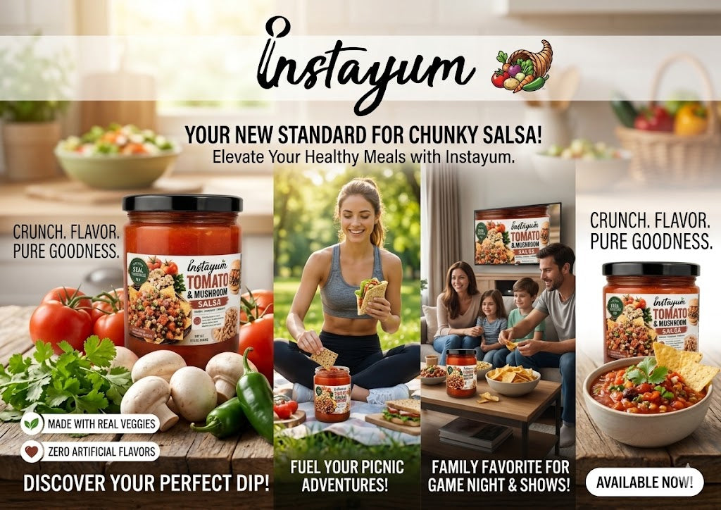 Instayum Original Tomato & Mushroom Salsa (15.5 oz / 440g) – Chunky & Flavorful Veggie Dip