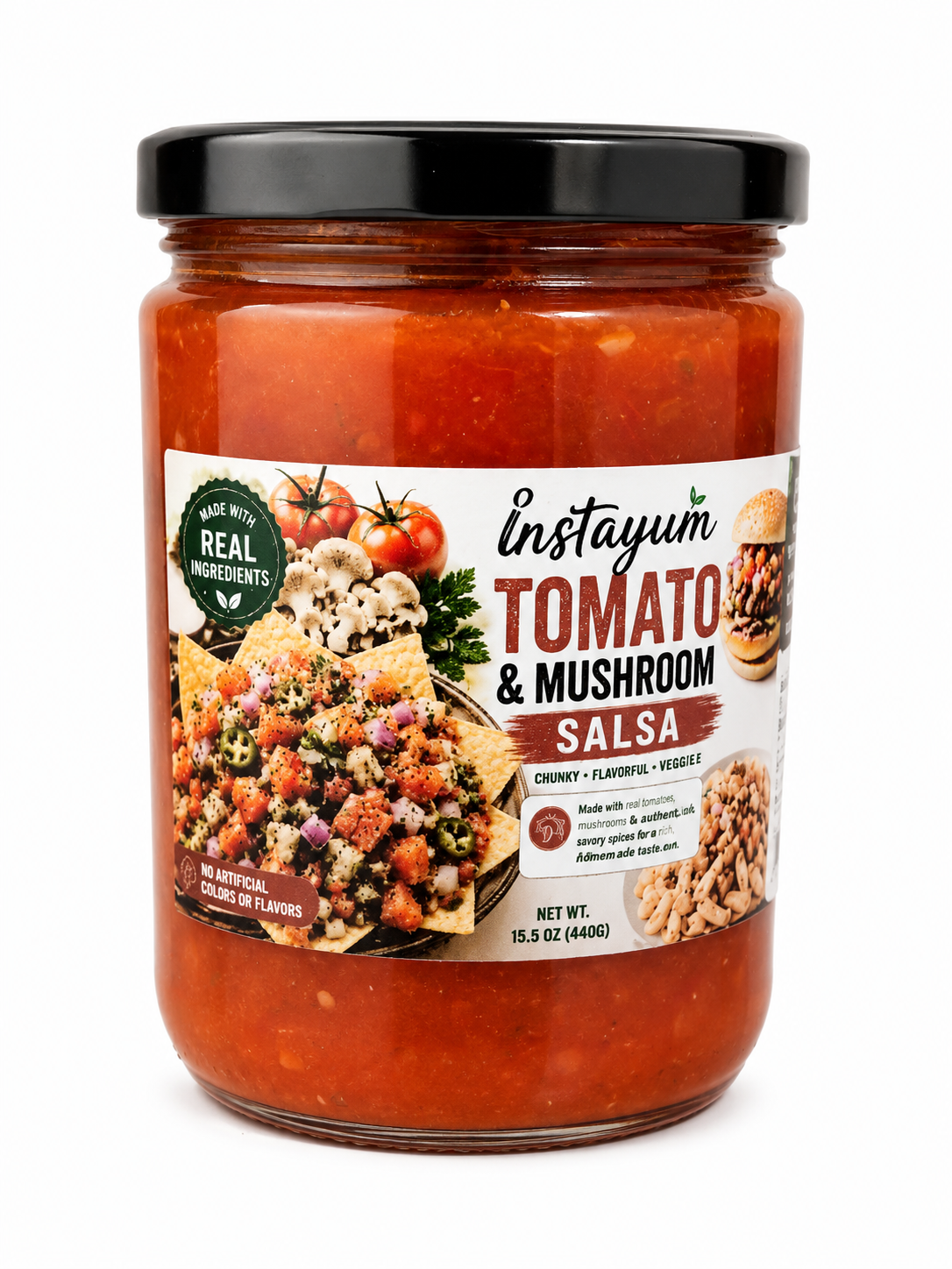 Instayum Original Tomato & Mushroom Salsa (15.5 oz / 440g) – Chunky & Flavorful Veggie Dip