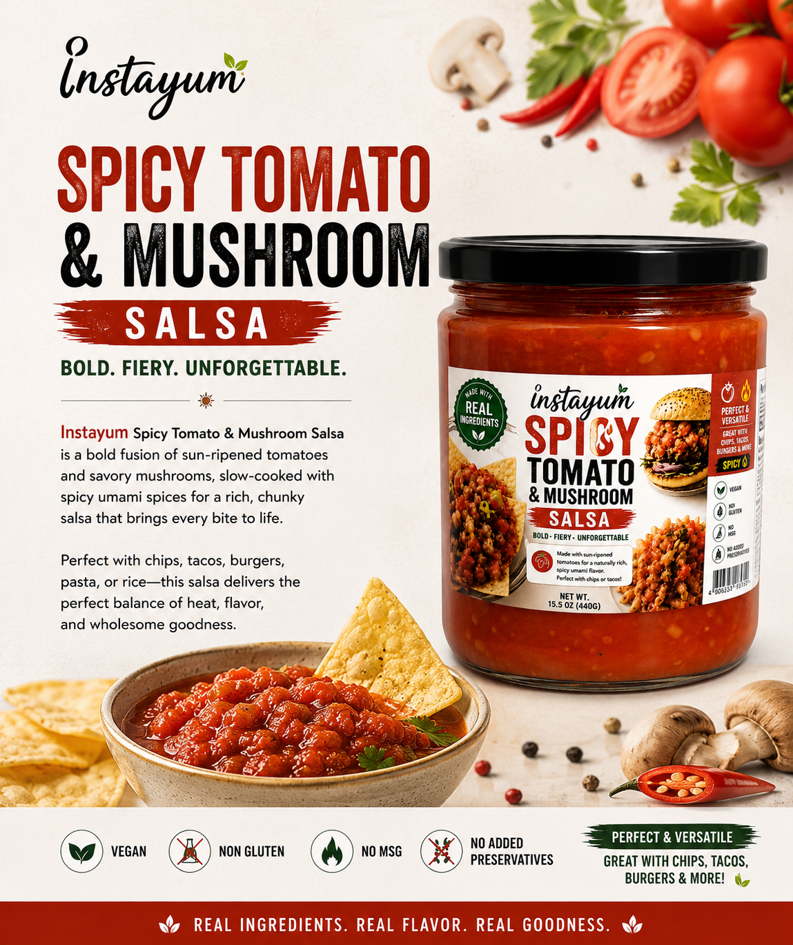 Instayum Spicy Tomato & Mushroom Salsa(500g)