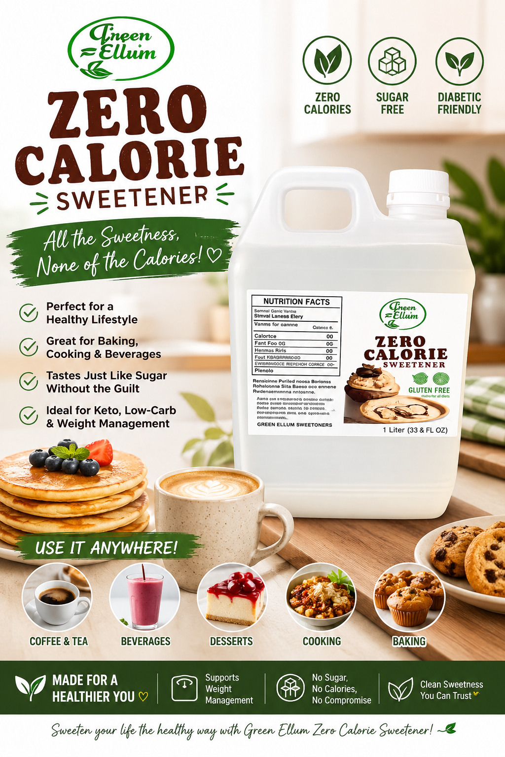 Green Leaves x3 Concentrated ZERO Calorie Liquid Sucralose Sweetener