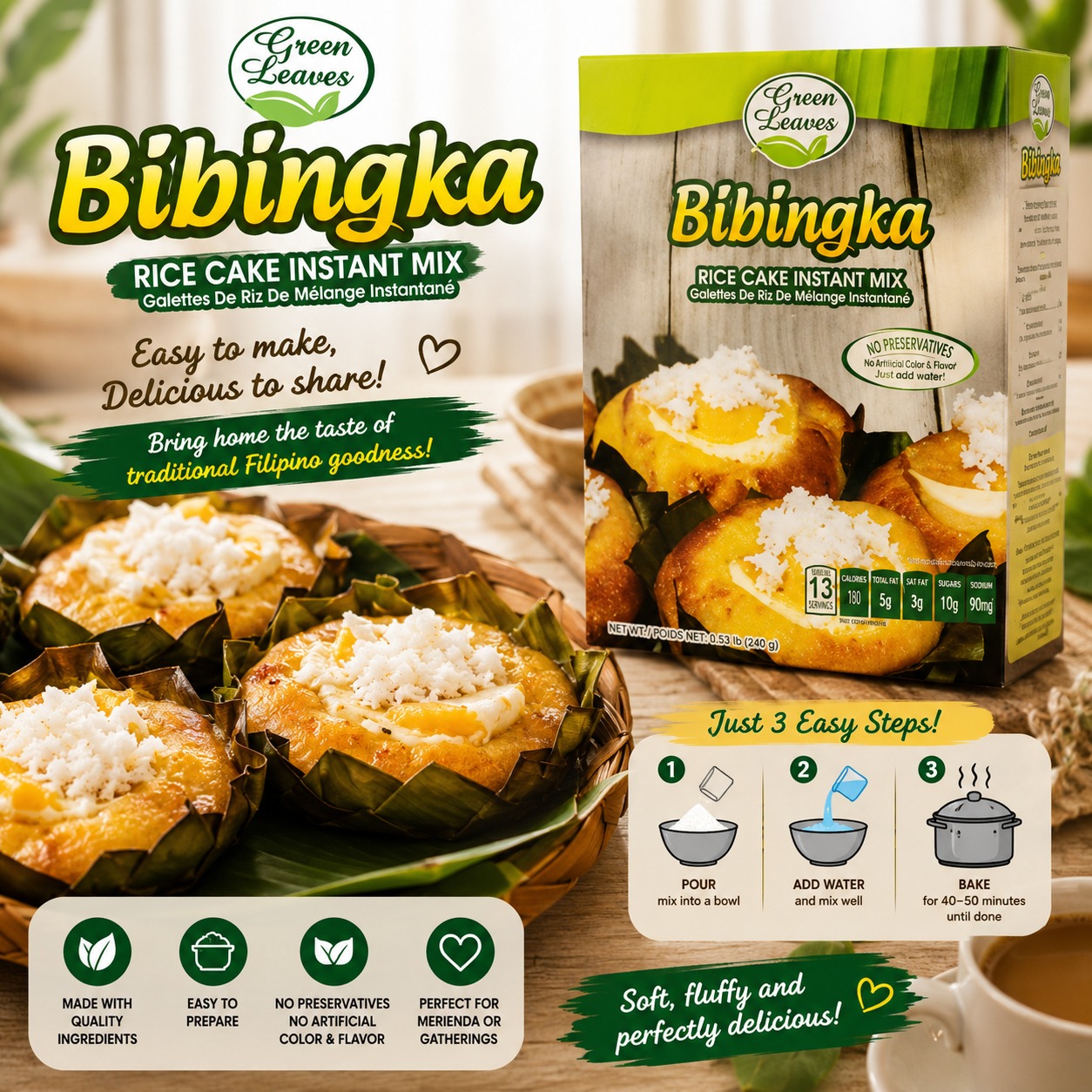 Green Leaves Rice and Coconut Instant Mix- Bibingka (Gluten-free Rice Muffin)