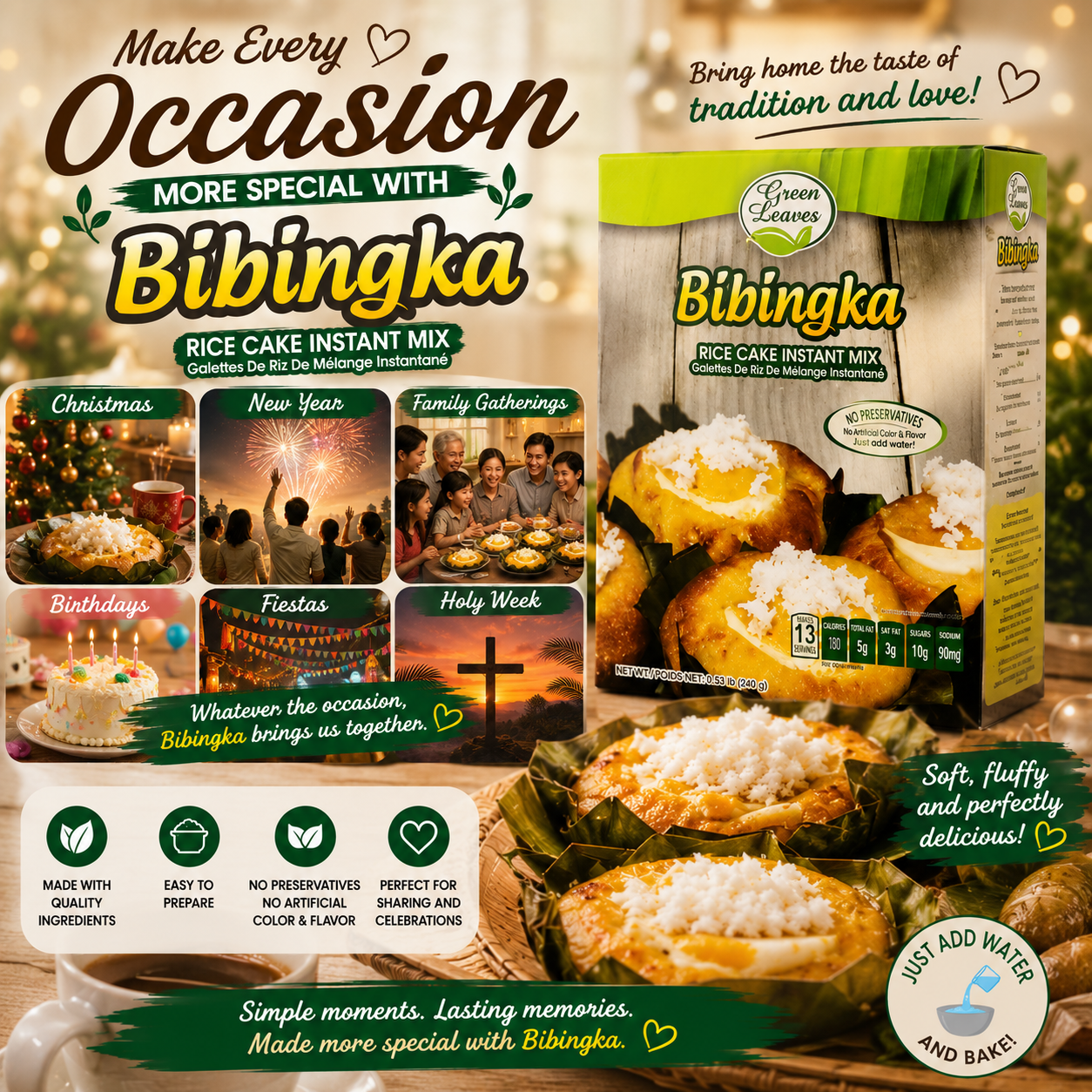 Green Leaves Rice and Coconut Instant Mix- Bibingka (Gluten-free Rice Muffin)