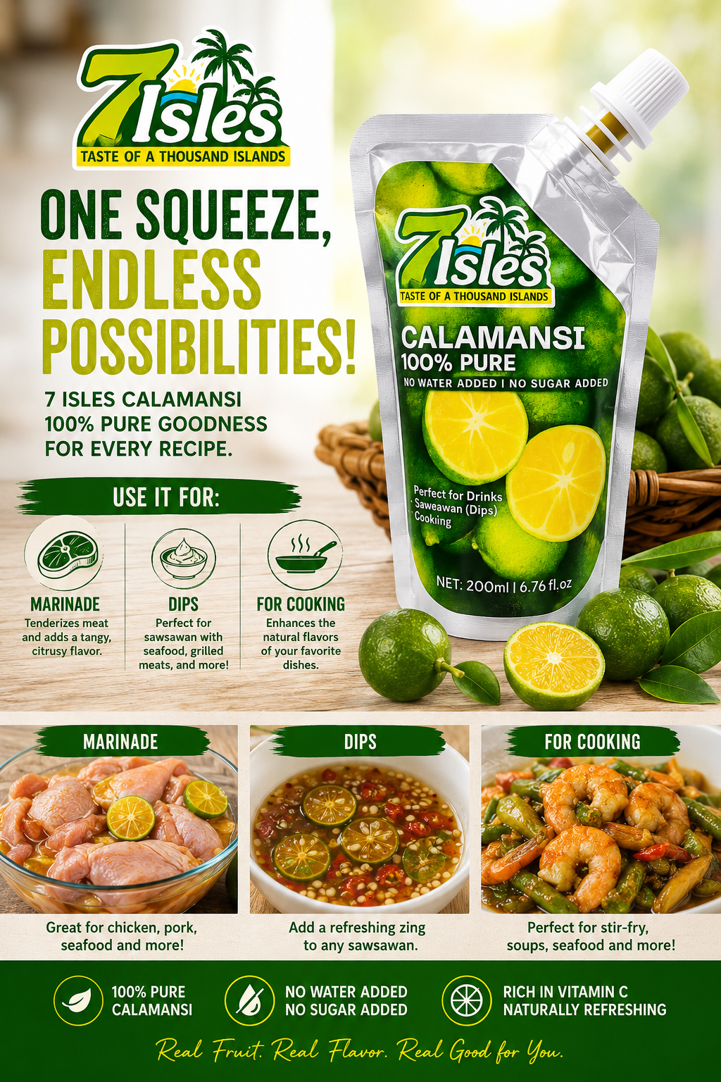 7 Isles 100% Pure Calamansi Puree – No Water Added | No Sugar Added | Natural Citrus Juice Concentrate | 200ml