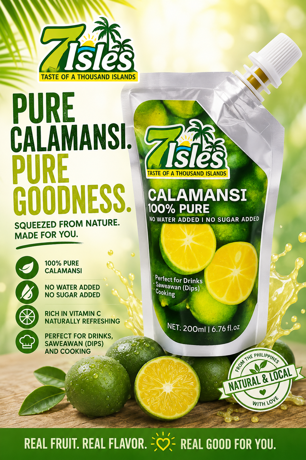 7 Isles 100% Pure Calamansi Puree – No Water Added | No Sugar Added | Natural Citrus Juice Concentrate | 200ml