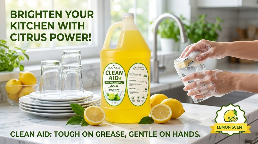 Clean Aid Premium Dishwashing Liquid Lemon Scent 1 Gallon (3.79L) | Tough on Grease, Gentle on Hands