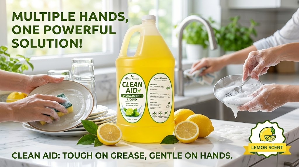 Clean Aid Premium Dishwashing Liquid Lemon Scent 1 Gallon (3.79L) | Tough on Grease, Gentle on Hands