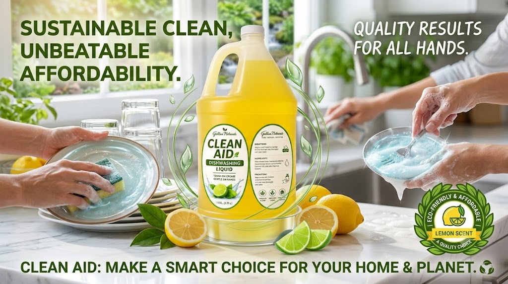 Clean Aid Premium Dishwashing Liquid Lemon Scent 1 Gallon (3.79L) | Tough on Grease, Gentle on Hands