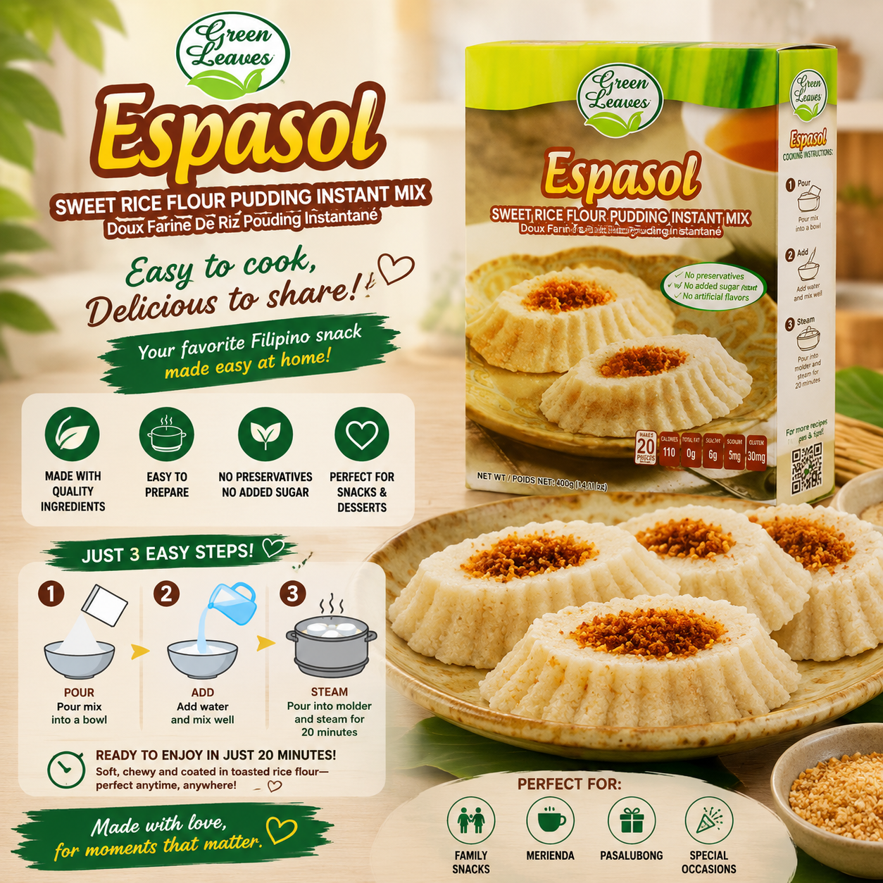 Green Leaves Rice and Coconut Instant Dessert Espasol Mix