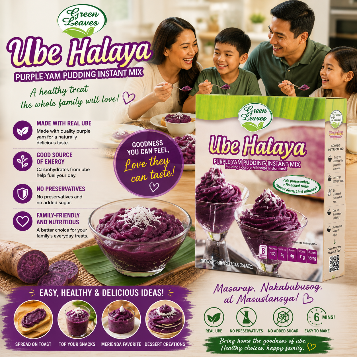 Green Leaves Purple Yam and Coconut Instant Dessert- Ube Halaya Pudding Instant Mix 380g