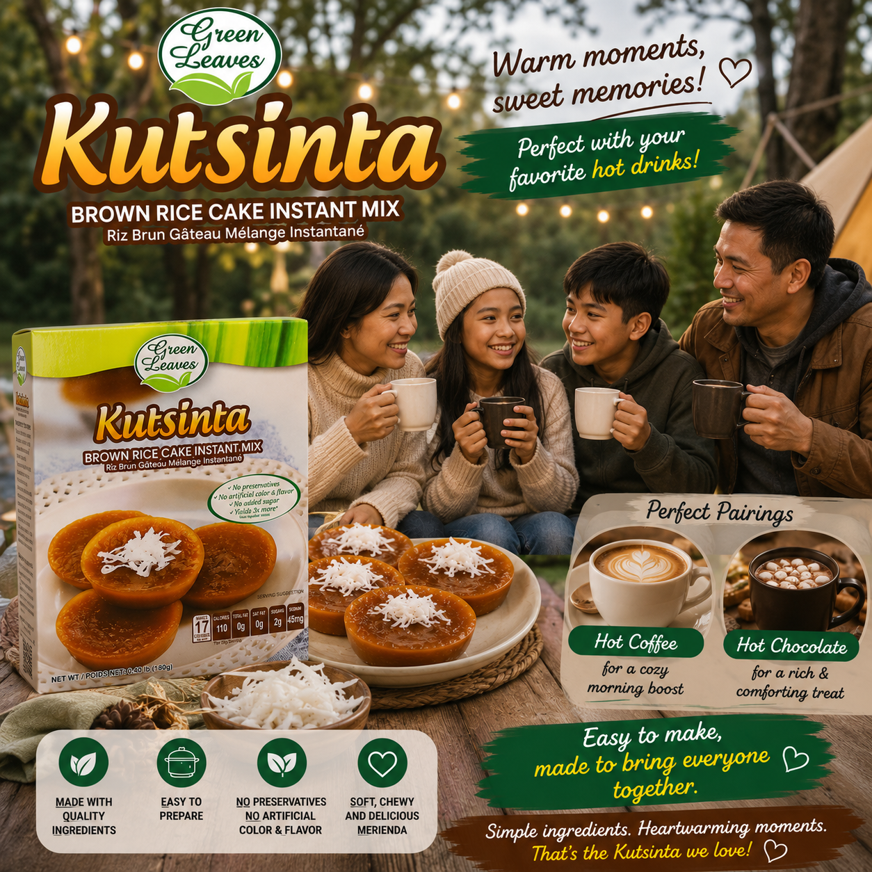 Green Leaves Brown Rice Coconut Cake Instant Dessert- Kutsinta