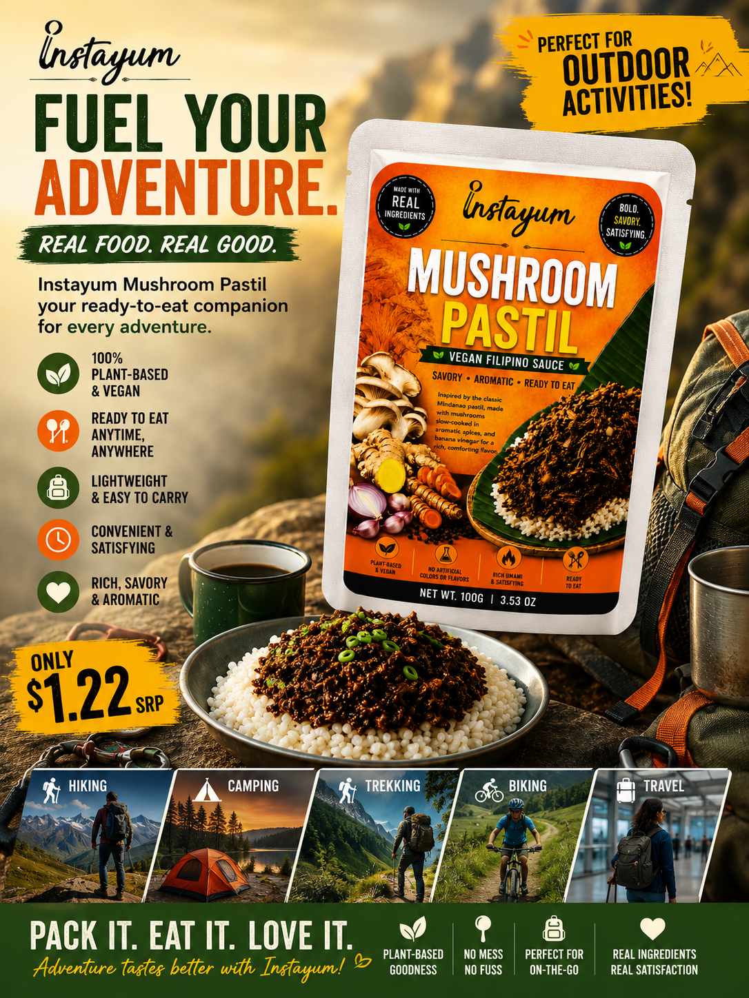 Instayum Mushroom Pastil – Vegan Filipino Mushroom  | Ready-to-Eat Plant-Based Ulam | 100g