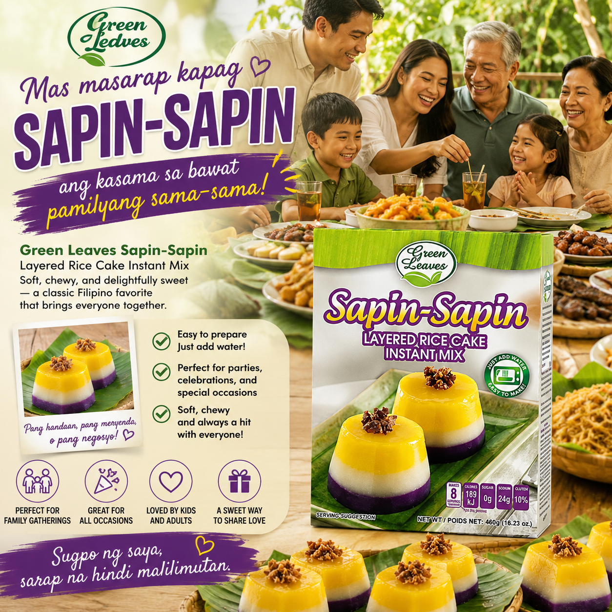 Green Leaves Instant Sapin Sapin Layered Rice Cake Mix- Just add water