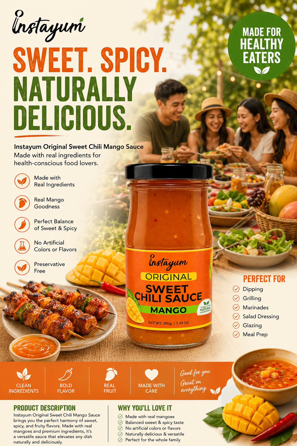 Instayum Original Sweet Chili Mango Sauce | Sweet, Spicy & Fruity Flavor | 300g
