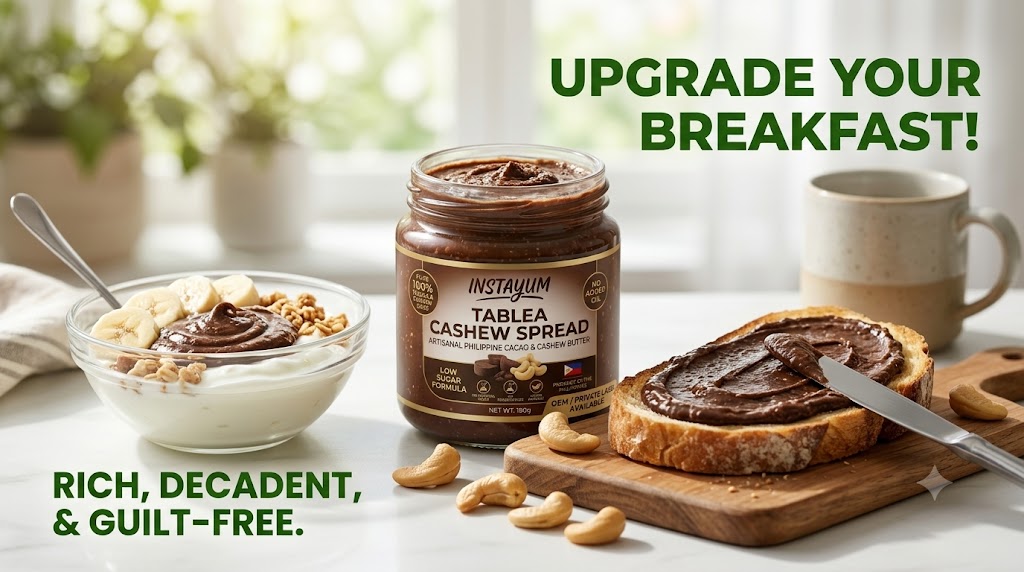 Instayum Tablea Cashew Spread (180g) – Artisanal Philippine Cacao & Cashew Butter | Low Sugar