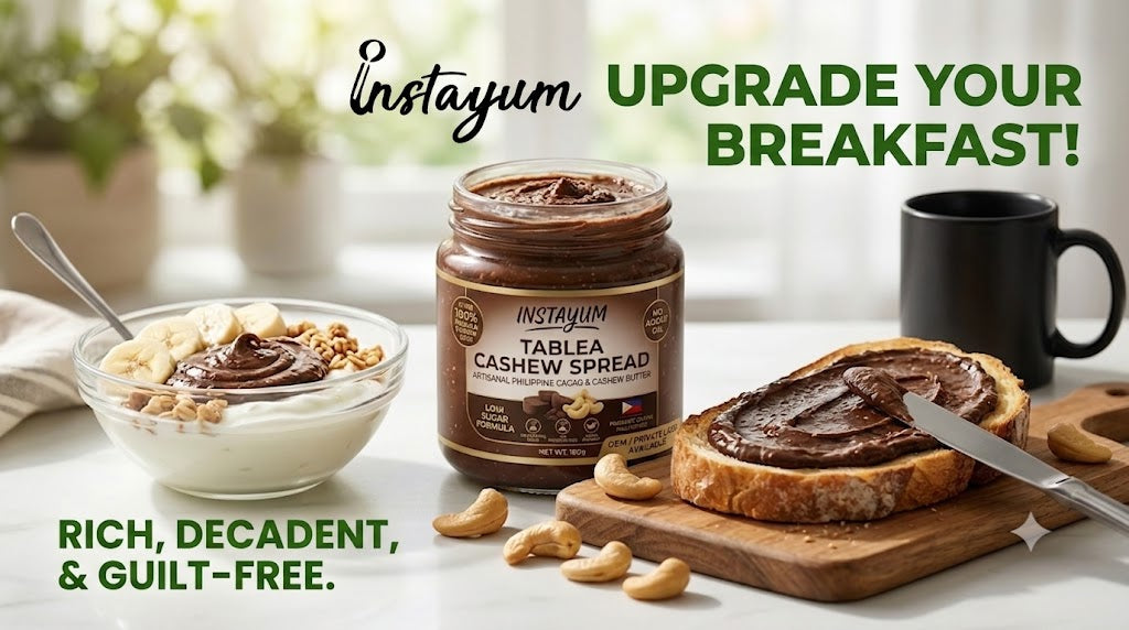 Instayum Tablea Cashew Spread (180g) – Artisanal Philippine Cacao & Cashew Butter | Low Sugar