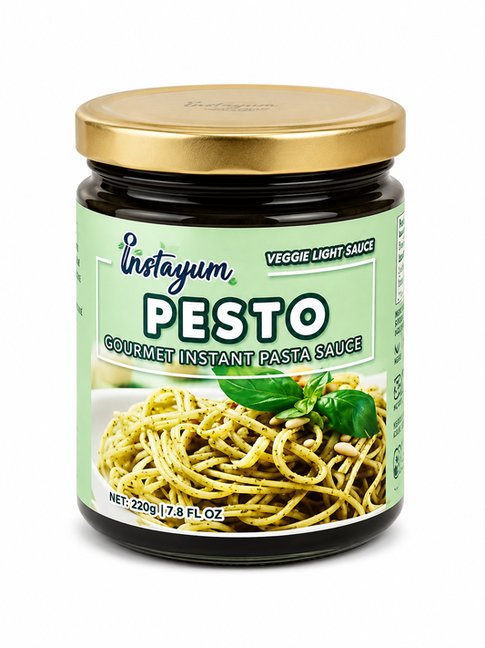 Instayum Gourmet Pesto Pasta Sauce 220g | Ready-to-Use Basil Pesto | Premium Veggie Light Sauce | Perfect for Pasta, Pizza & Sandwiches