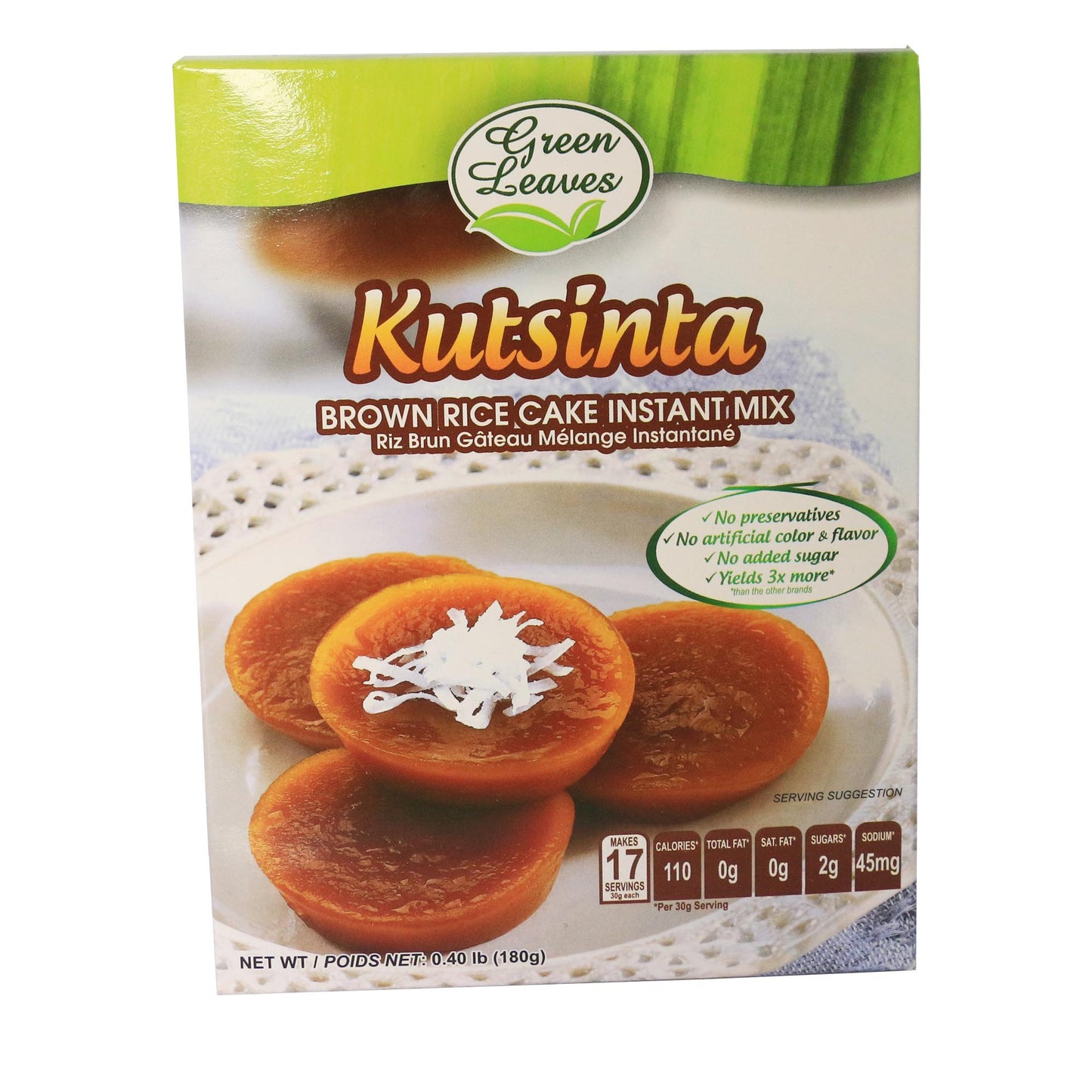 Green Leaves Brown Rice Coconut Cake Instant Dessert- Kutsinta